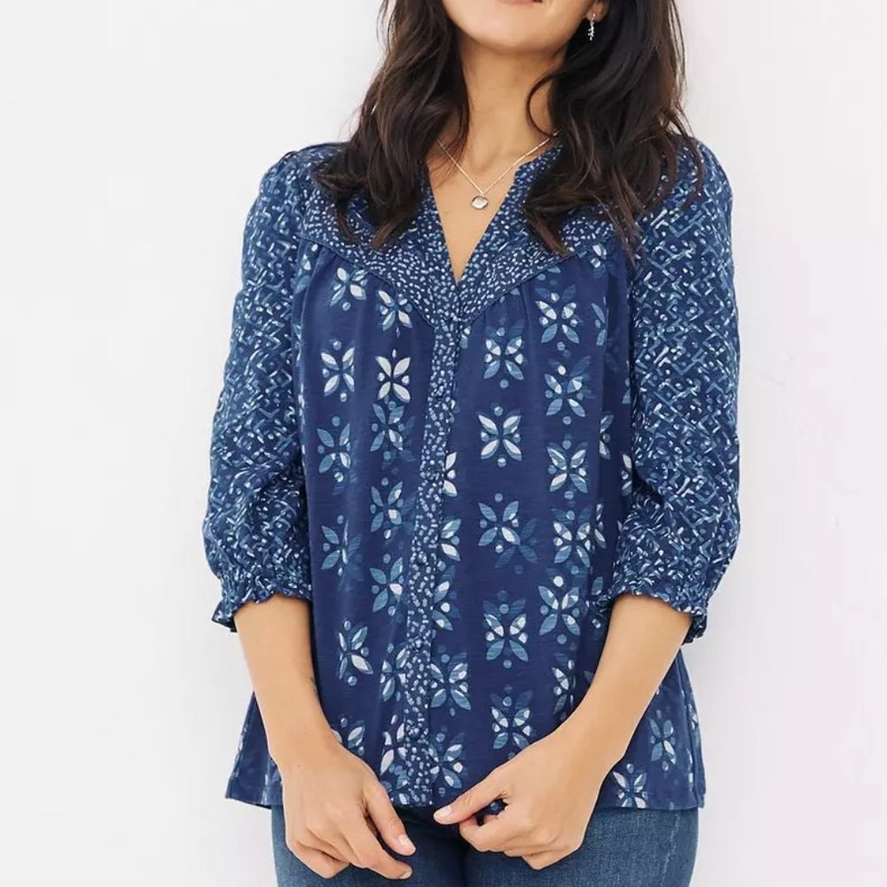 NWT Blue Petra Woodblock Boho Blouse FAT FACE L 14